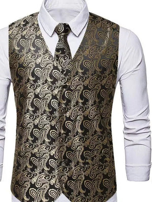 Men's Full Size Paisley Print Button Up Vest, fit detail