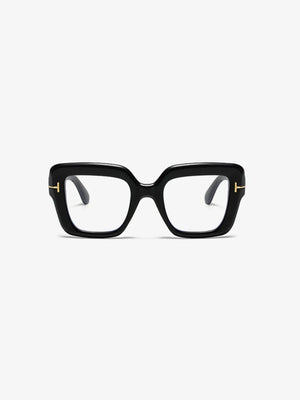 Black acetate geometric sunglasses with gold accents