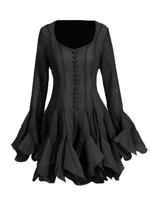 Ruffled Flare Sleeve Mini Dress in Navy Blue, model styling view