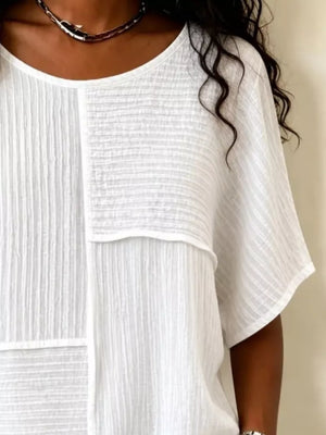 Full Size Texture Round Neck Half Sleeve Blouse, side view