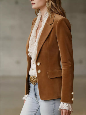 Single-breasted Lapel Collar Blazer in Brown, side view
