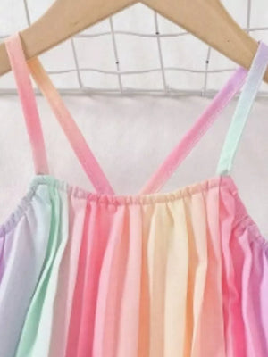 Pastel rainbow pleated cami with criss-cross straps.