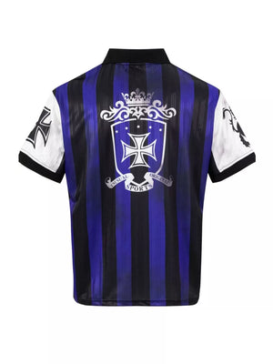 Men's Striped Soccer Jersey T-shirt in Royal Blue, close-up detail