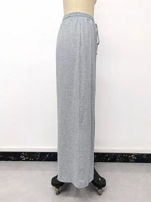 Drawstring Wide-leg Sweatpants in Light Gray, alternate angle