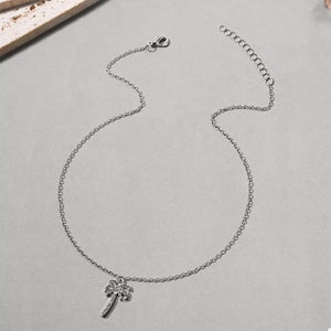 Silver palm tree pendant necklace with delicate chain, 18K gold-plated.