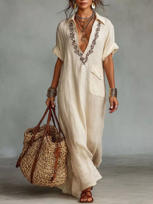 Full Size Bohemian Embroidered Maxi Dress in Black, front view