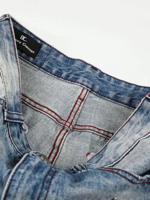 Men's Distressed Wide-leg Jeans in Blue, fit detail