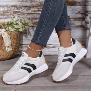 Lace Up Round Toe Sneakers in Red, model styling view
