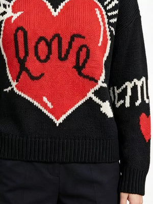 Heart Round Neck Ribbed Sweater in Pink, fabric detail