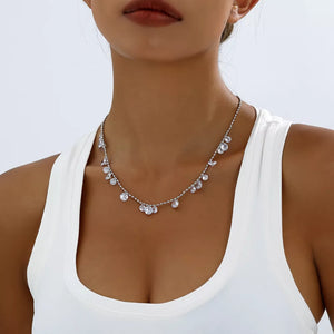 Sparkling Zircon Drop Necklace Alloy Silver in Silver, front view