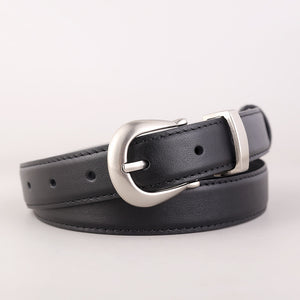 Black cowhide leather belt with silver buckle