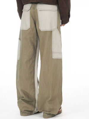 Distinctive two-tone cargo sweatpants with contrast stitching and multiple pockets.