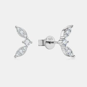 Silver moissanite leaf cluster stud earrings with 18K gold plating.