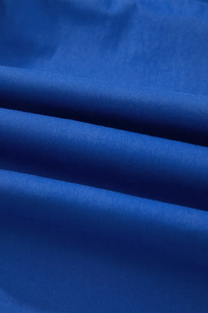 Smocked waist cropped casual pants in blue fabric detail