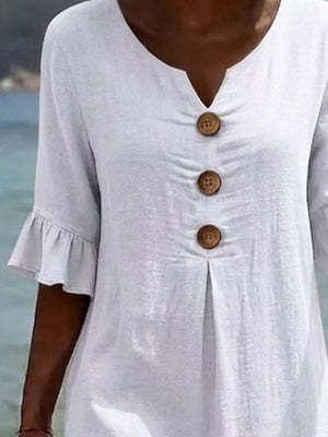Button Decor Ruffle Sleeve Midi Dress Plus Size, side view