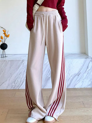 Apricot maternity joggers with drawstring and side stripe detail