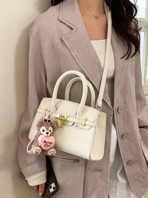 Lock Detail Top Handle Crossbody Bag in White, back view