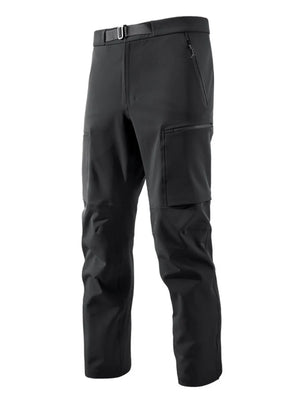 Black cargo sweatpants with zippered pockets and a belt.