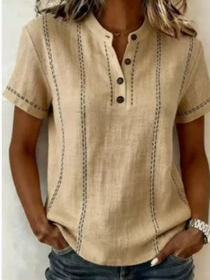 Button Detail Short Sleeve Blouse Plus Size in Gray, alternate angle