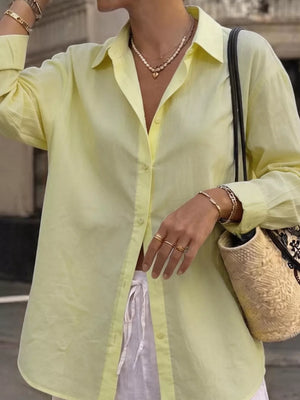 Button Up Long Sleeve Shirt in Yellow, side view