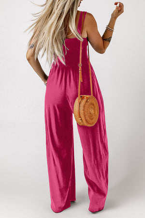 Sway Square Smocked Jumpsuit in Deep Rose, wide leg, sleeveless, with smocked detail.