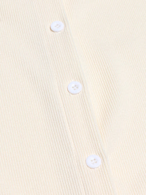 Cream ribbed knit loungewear set with button detail