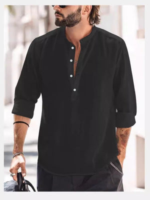 Men's Plus Size Long Sleeve Button Shirt in Black, alternate angle