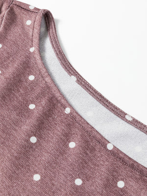 Boat neck polka dot long-sleeve tee in coffee brown with white dots