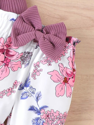 Children's Ribbed Bodysuit And Pants Set in Purple, close-up detail