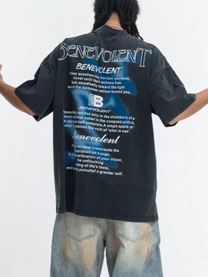 Crew-neck Graphic Oversized Vintage Top in Washed Black, side view