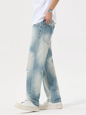 Men's Distressed Relaxed Fit Jeans in Light, close-up detail