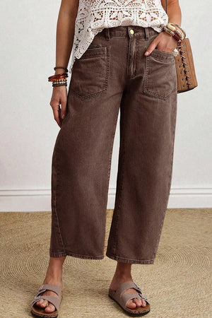 Solid Color Square Patch Pocket Barrel Jeans, product detail