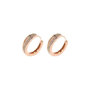 Delicate rose gold hoop earrings with pave crystal accents