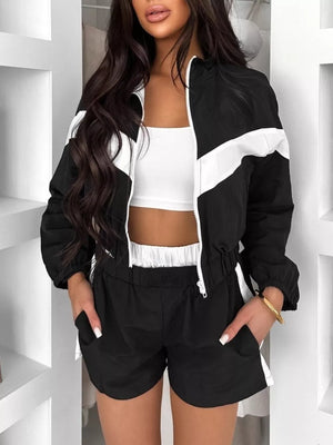 Zip Up Long Sleeve Outerwear And Shorts Set, alternate angle