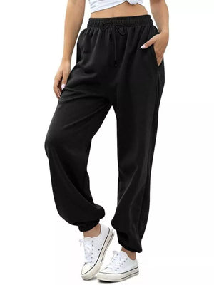 Loose Fit Drawstring Joggers in Pink, fit detail