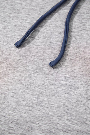 Color Block V Neck Drawstring Hoodie in Gray, fit detail