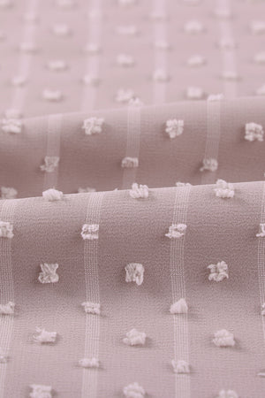 Dotted Swiss lace trim blouse in Dusty Pink with textured dots and vertical stripes.