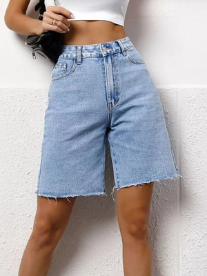 High Waist Denim Shorts, side view