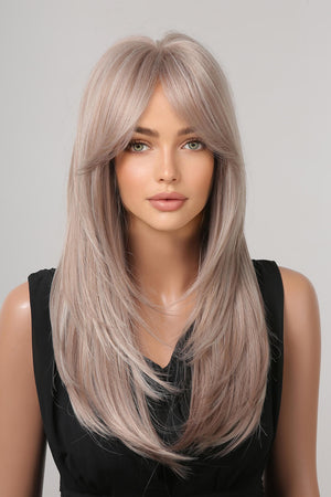 Layered blonde/light brown synthetic wig with bangs and face-framing layers