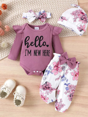 Children's Ribbed Bodysuit And Pants Set in Purple, front view