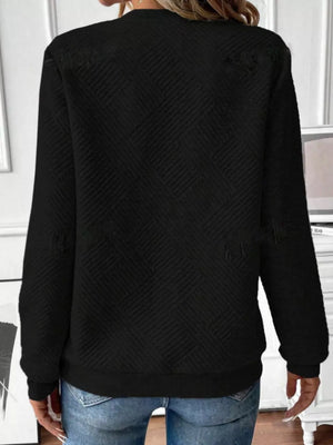 Textured Quarter-zip Sweatshirt in Black, model styling view