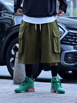 Men's Full Size Cargo Shorts With Drawstring Waist in Khakis, back view