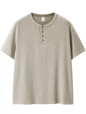 Men's Short Sleeve Henley T-shirt in Gray, alternate angle