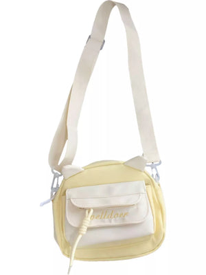 Yellow crossbody bag with cat ears and adjustable strap
