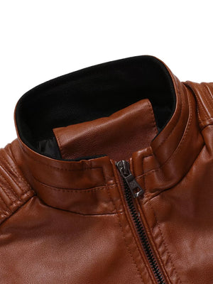 Men's Plus Size Zip Up Motorcycle Jacket in Coffee, back view