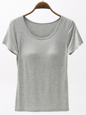 Gray scoop neck t-shirt with built-in bra detail