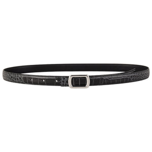 Black crocodile textured cowhide leather belt with silver buckle