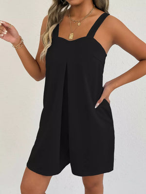 Sweetheart Neck Wide Strap Romper, fabric detail