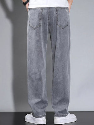 Men's Loose Fit Washed Jeans in Dark Gray, model styling view