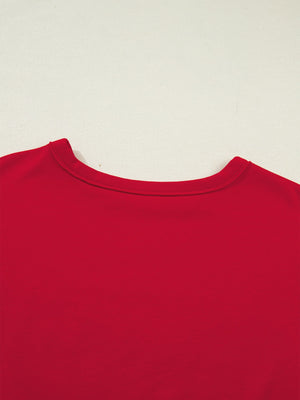 Red cotton blend crew neck t-shirt with drop shoulders.